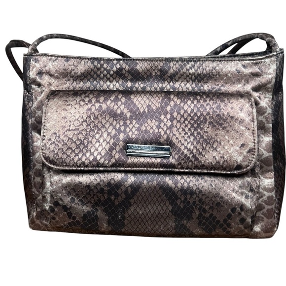 Vintage Y2K Jones New York Snake Python Double Strap Shoulder Bag Brown Purse - Picture 2 of 11